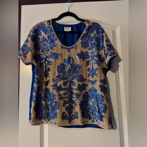 Neiman Marcus for Target Tracy Reese Blue and Gold Embellished Blouse